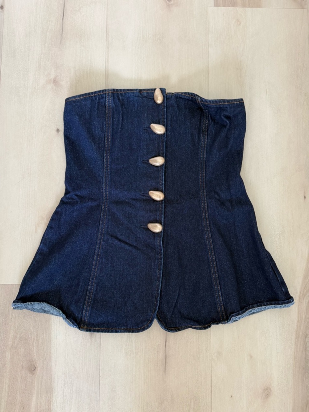 Meshki Dark Denim Strapless Corset Tank Top